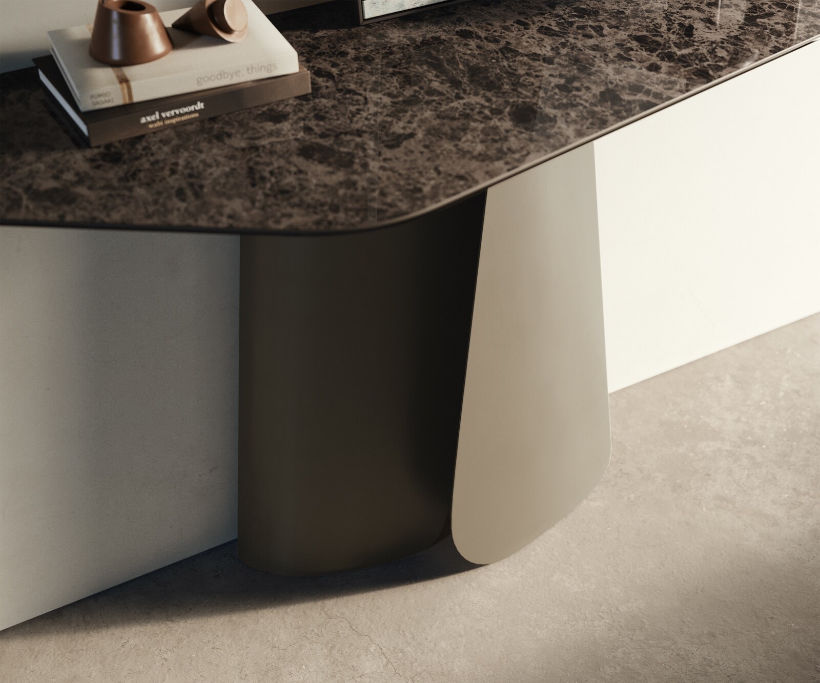 Konsolentisch Edge Polygonal 140x50 cm Keramik Emperador Extra Lucidato Dunkelbraun Livos Metall Effektfinish Titan 5