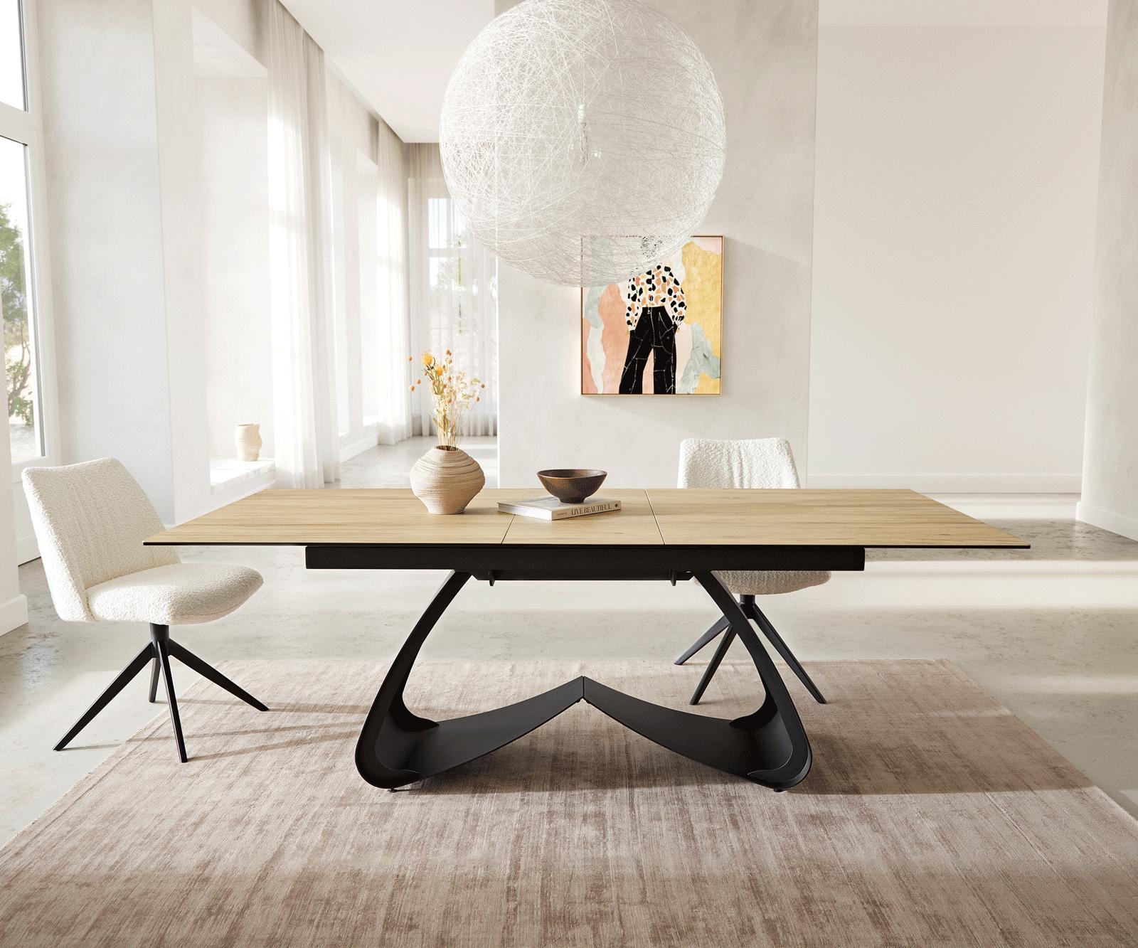 Esstisch Edge 180-220x100 Keramik Laminam® Sabbia Eichefarbig W-Gestell Schwarz ausziehbar 6