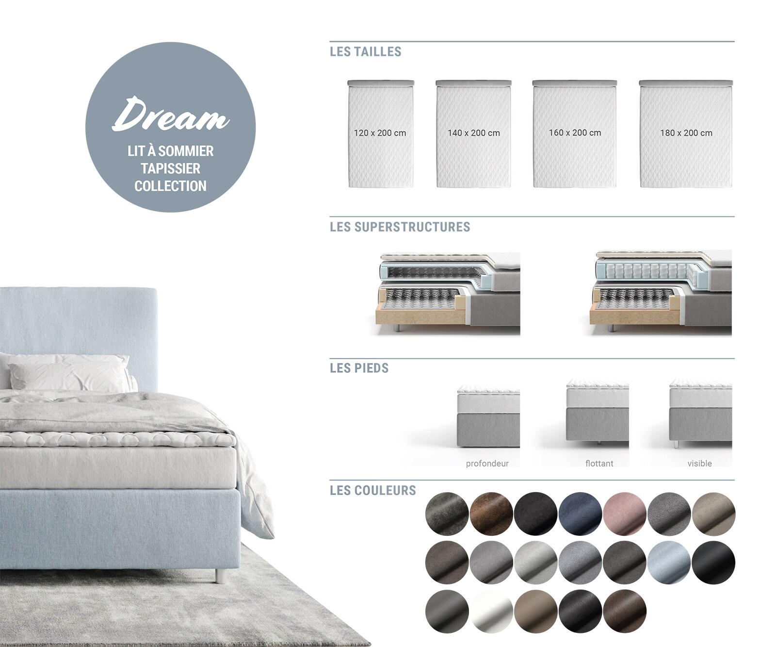 Boxspringbett Dream-Well Plüsch-Cord Beige 180x200 cm TFK-Matratze Visco-Topper 9