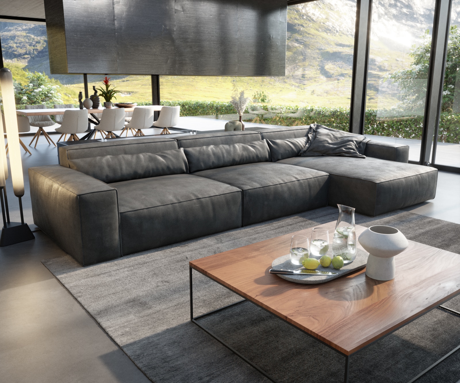 Ecksofa Sirpio XL 370x170 cm Lederimitat Vintage Anthrazit Ecksofa Sirpio XL 370x170 cm Lederimitat Vintage Anthrazit