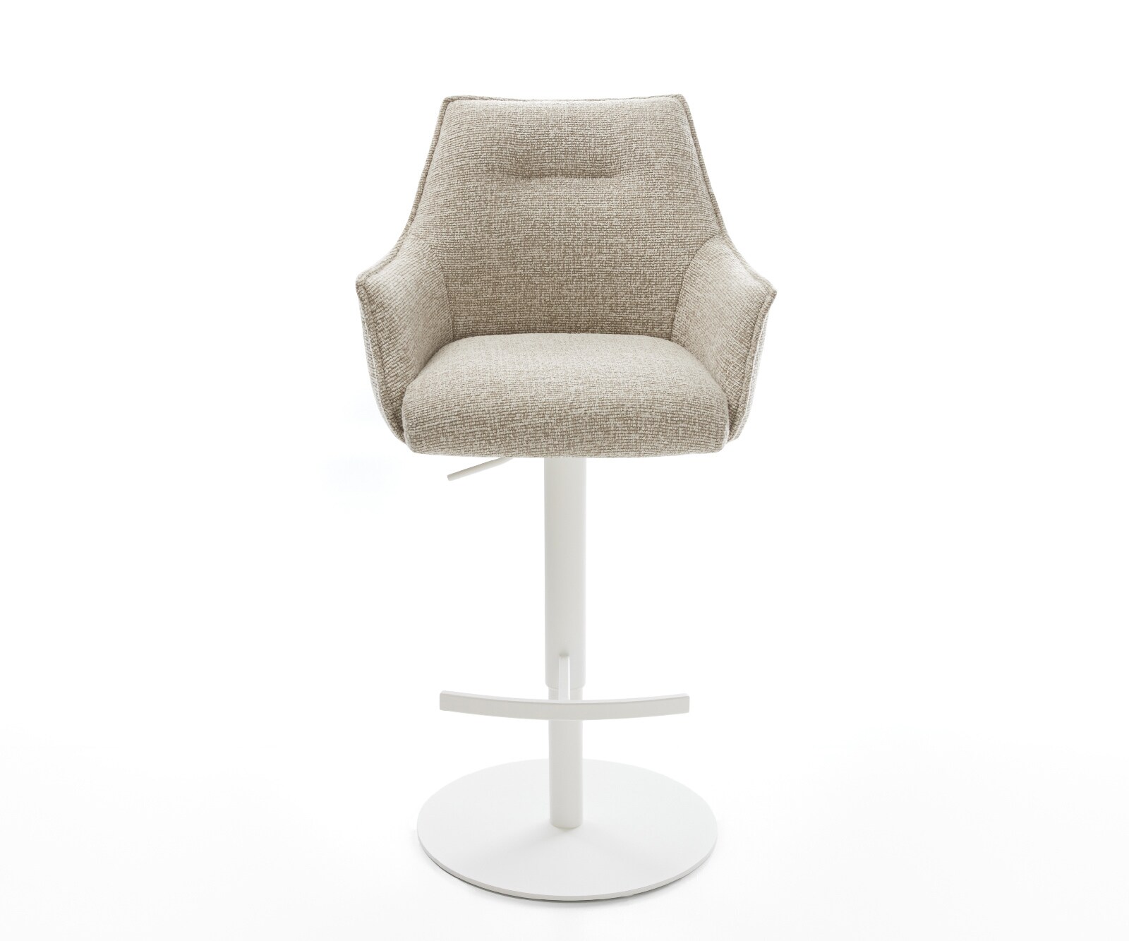 Barstuhl Alja-Flex Webstoff Soft Beige Drehfuß höhenverstellbar Metall Weiß Taschenfederkern 2