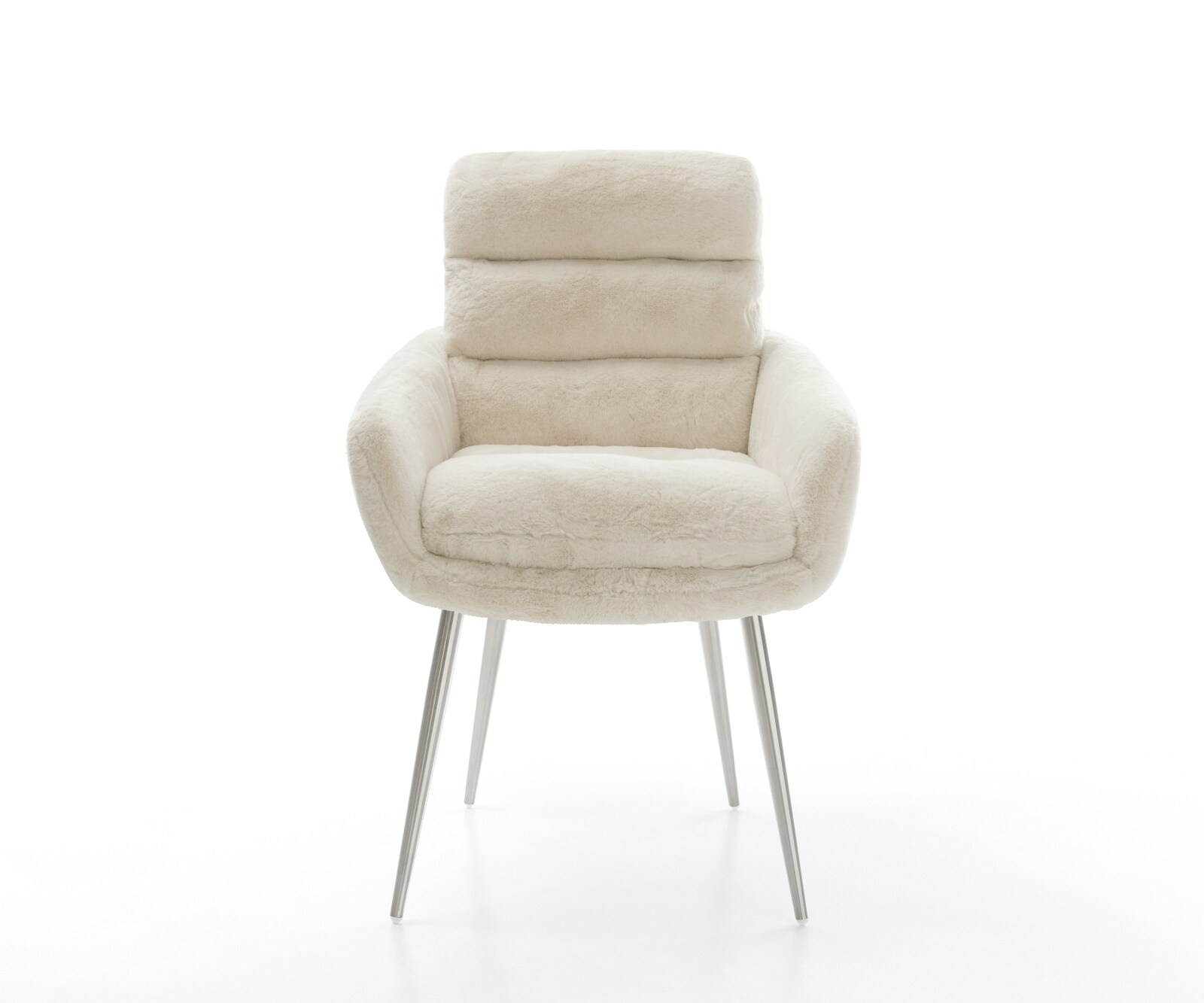 Esszimmerstuhl Abelia-Flex mit Armlehnen Plüsch Creme-Weiß 4-Fuß konisch Edelstahl 1