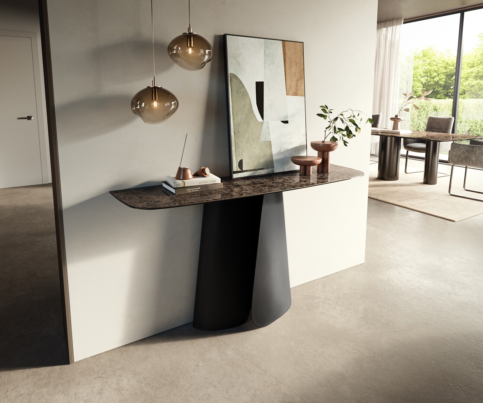 Konsolentisch Edge Boot 140x40 cm Keramik Emperador Extra Lucidato Dunkelbraun Livos Metall Schwarz 4