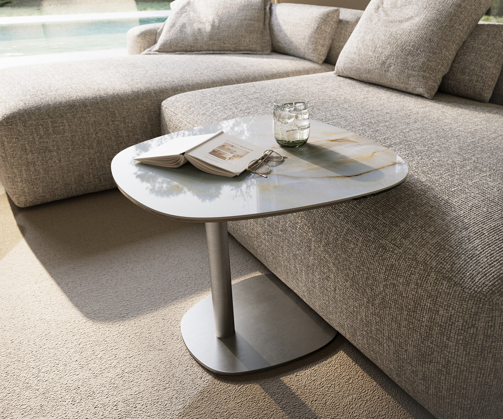 Beistelltisch Edge Boot 60x60 cm Keramik Onyx Pearl Eleny Edelstahl gebürstet 2