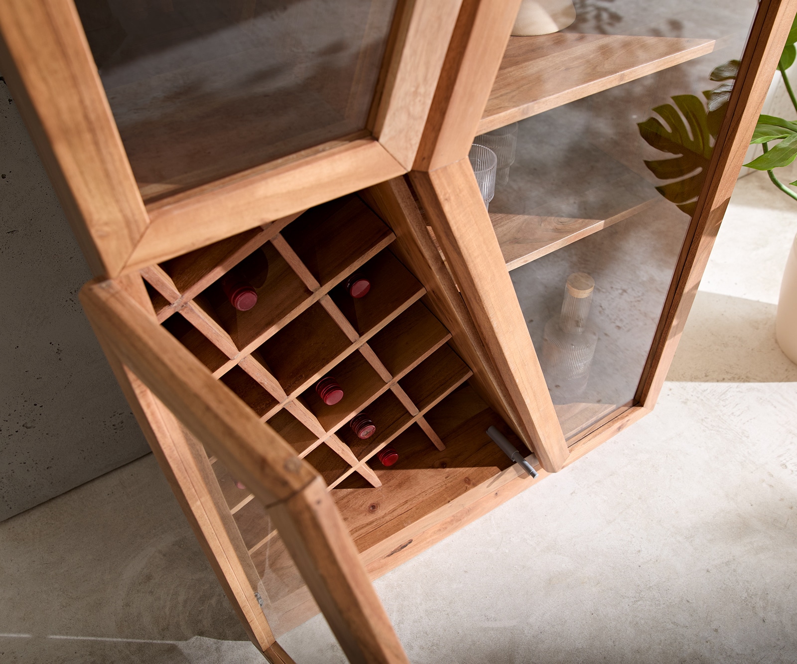 Vitrine Taza 75x210 cm Akazie Natur 4 Türen Barschrank 6 Vitrine Taza 75x210 cm Akazie Natur 4 Türen Barschrank 6