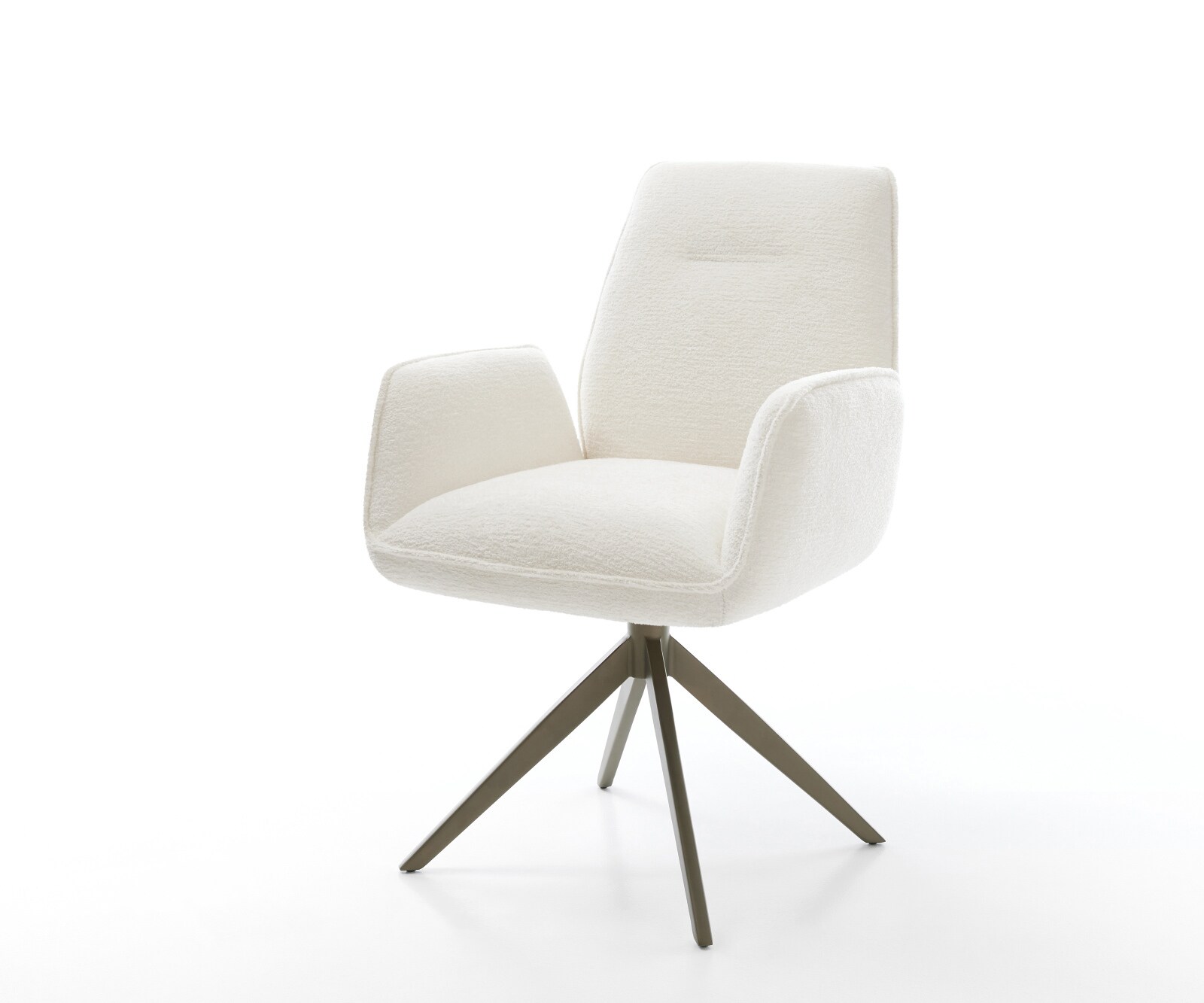 Chaise-pivotante Zoa-Flex bouclé doux beige pied croisé large aspect titane pivotement sur 360° fonction bascule ressorts ensachés
