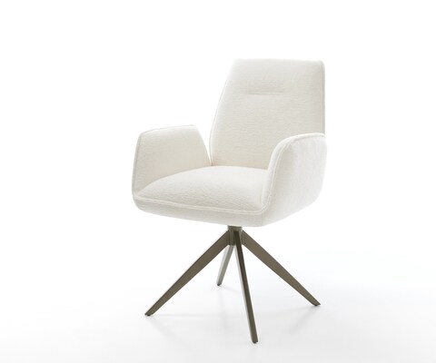 Drehstuhl Zoa-Flex Bouclé Soft Beige Kreuzgestell breit Effektfinish Titan 360° drehbar Wippfunktion Taschenfederkern