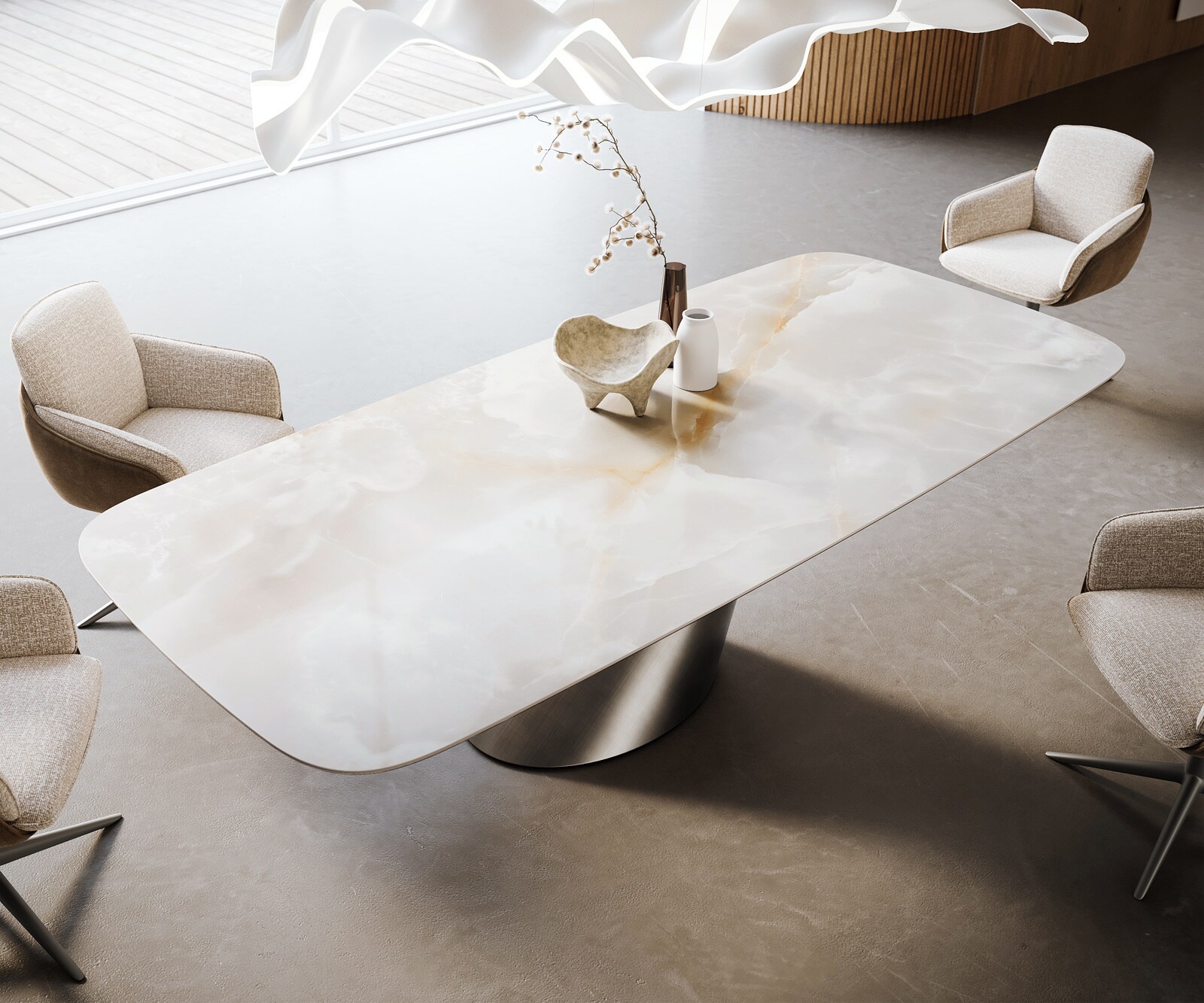 Esstisch Edge Boot 270x120 cm Keramik Iris FMG Onice Grigio Cono Metallic Silber 3