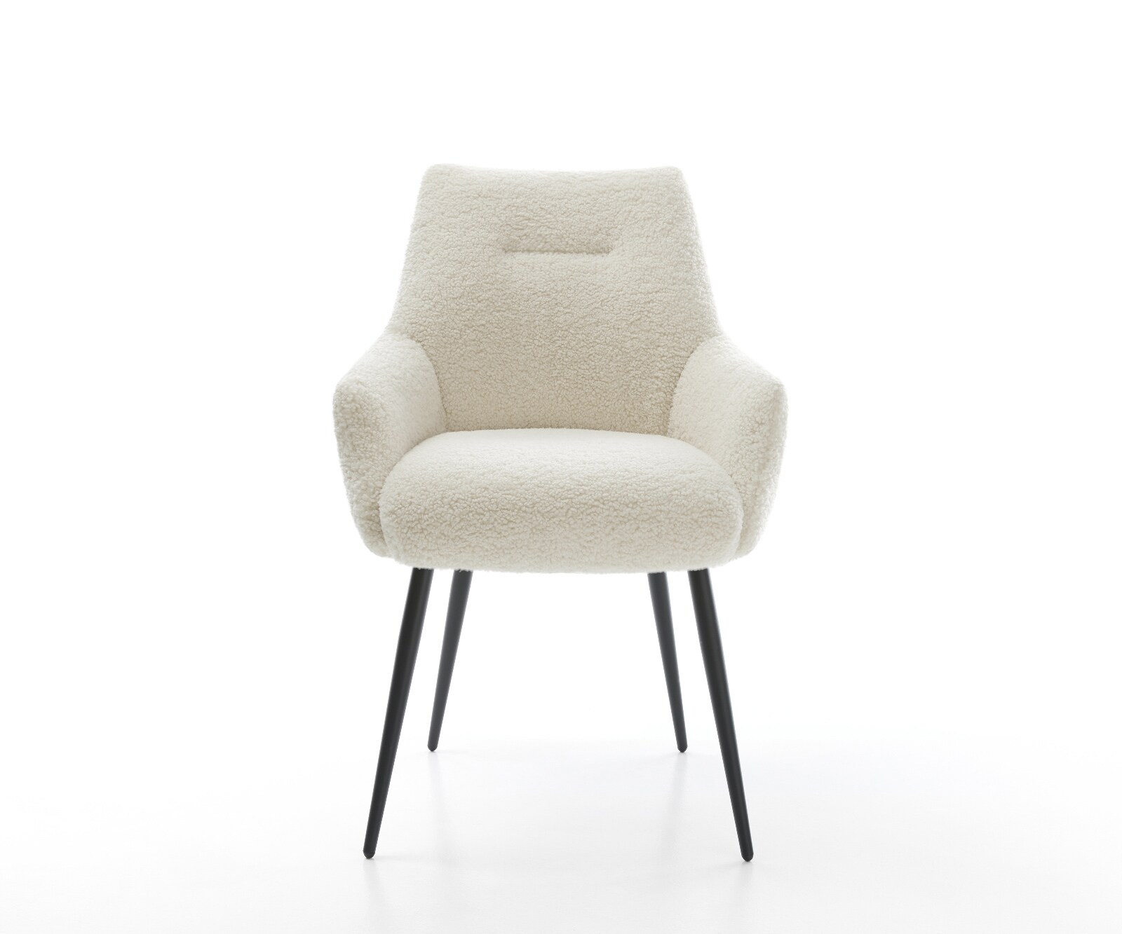 Esszimmerstuhl Alja-Flex mit Armlehnen Teddystoff Beige 4-Fuß konisch Schwarz Taschenfederkern 1