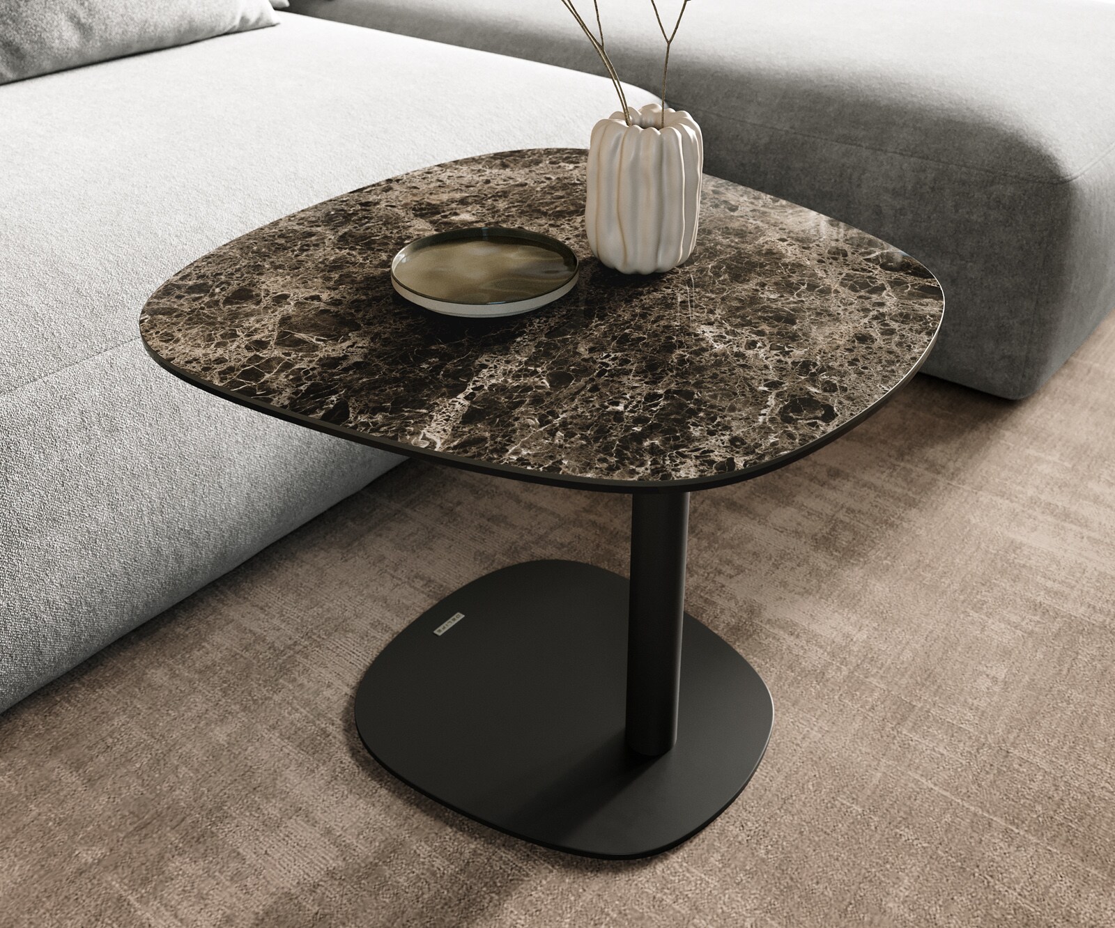 Beistelltisch Edge Boot 60x60 cm Keramik Emperador Extra Lucidato Dunkelbraun Eleny Metall Schwarz 6