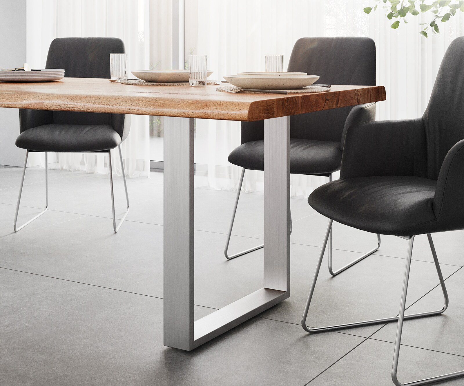 Esstisch Edge 260x100 XL Akazie Natur Edelstahl Schmal Live-Edge 6