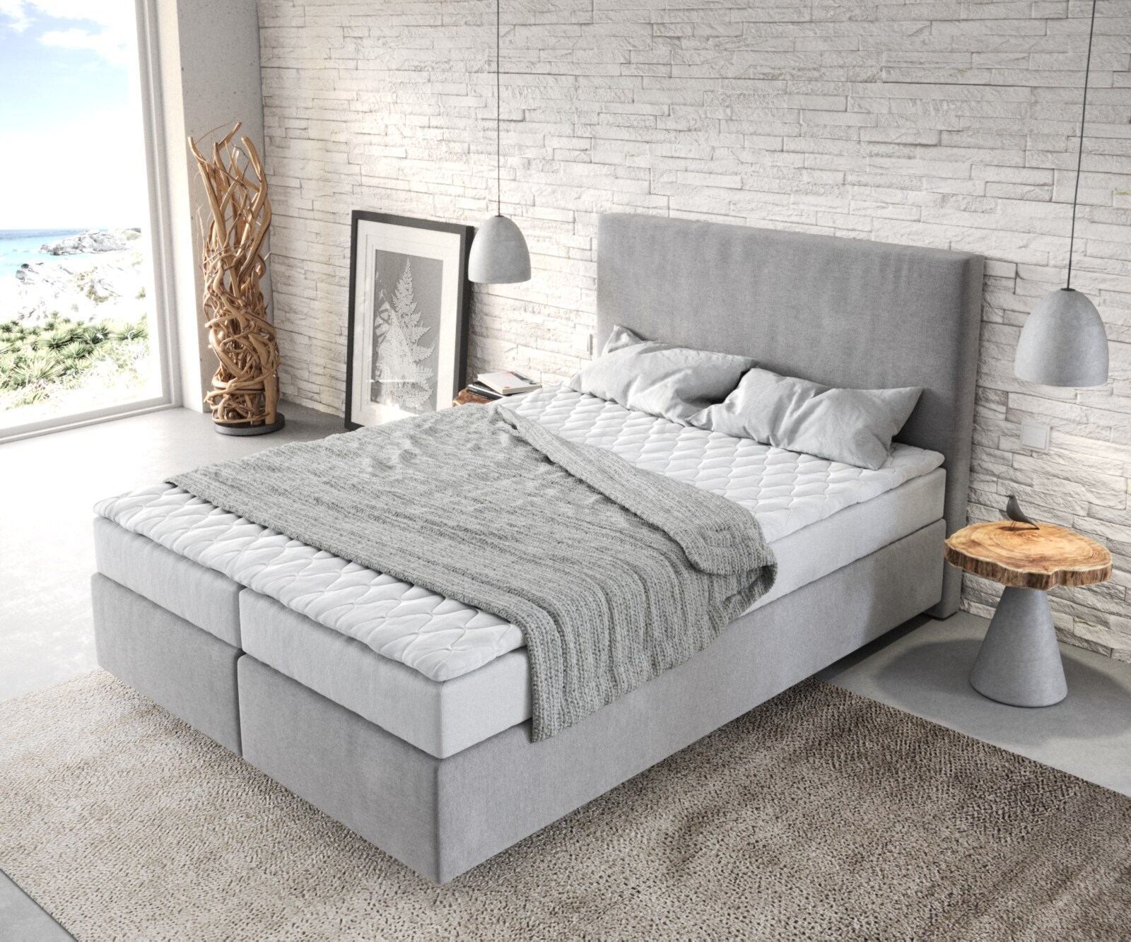 Boxspringbett Dream-Well 140x200 cm Mikrofaser Grau mit Matratze und Topper 3