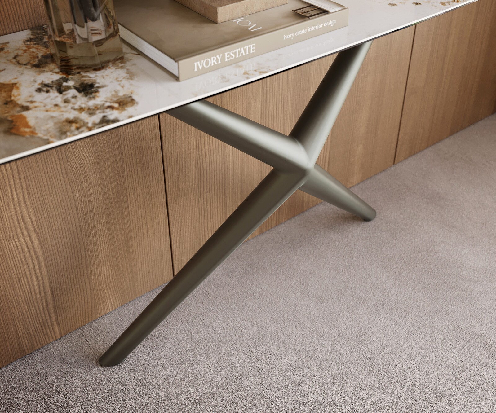 Konsolentisch Edge Boot 180x40 cm Keramik Minas Melange Weiß-Beige Estelo Metall Effektfinish Titan 5