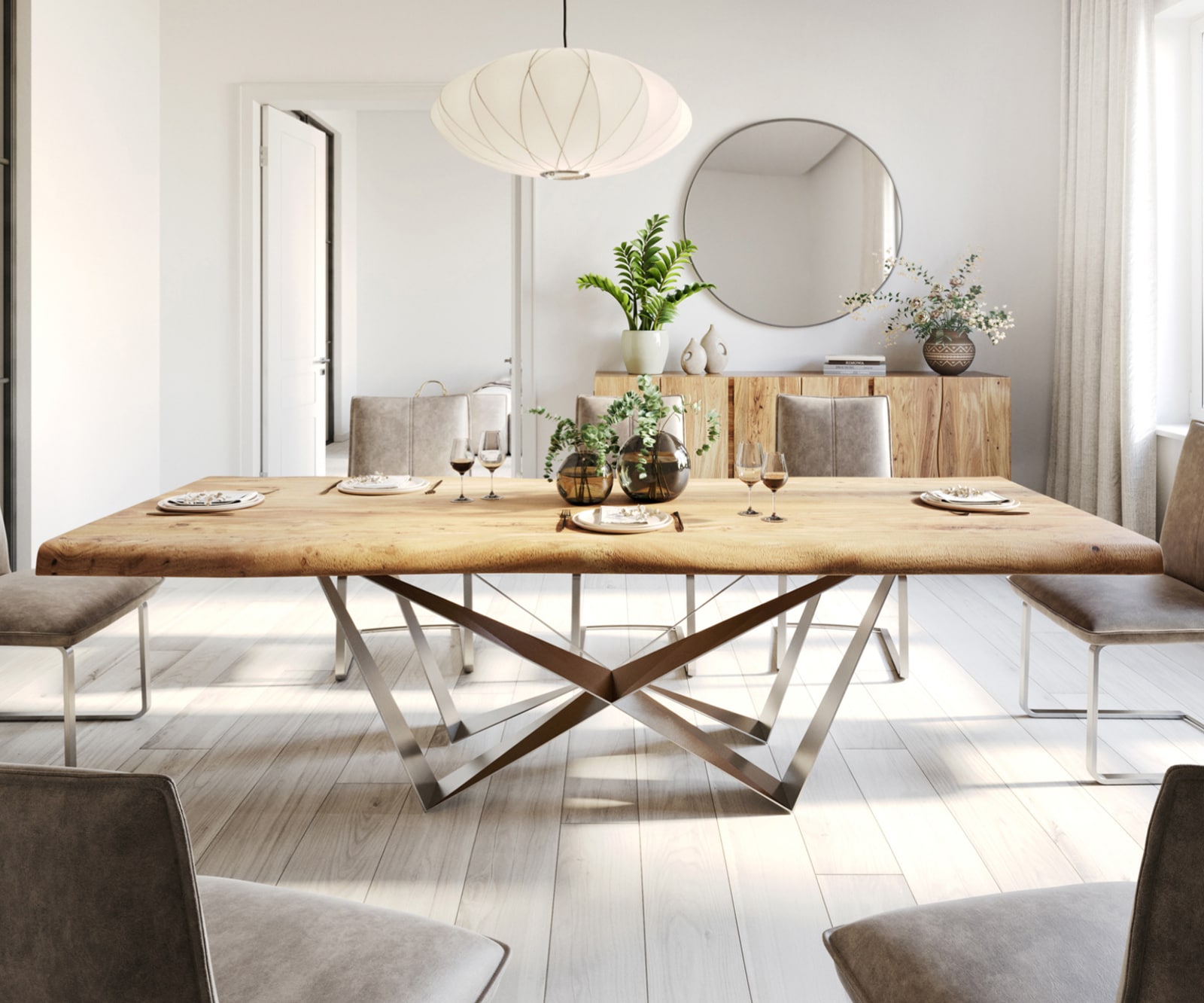 Esstisch Edge 280x100 XL Akazie Natur Spider Flachstahl Edelstahl Live-Edge 1 Esstisch Edge 280x100 XL Akazie Natur Spider Flachstahl Edelstahl Live-Edge 1