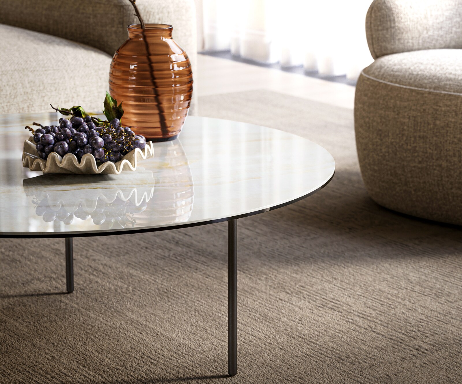Couchtisch Edge Rund 100x100 cm Keramik Onyx Pearl Trive Metall Schwarz 5