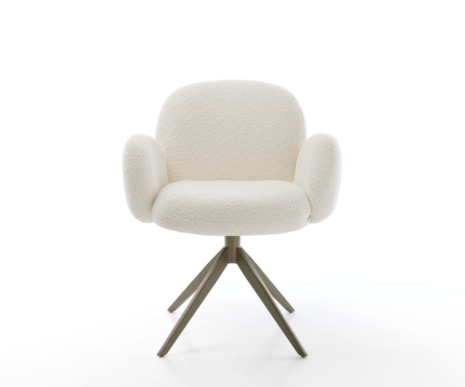 Drehstuhl Nube-Flex mit Armlehnen Bouclé Weiß Kreuzgestell breit Effektfinish Titan 360° drehbar Taschenfederkern 2