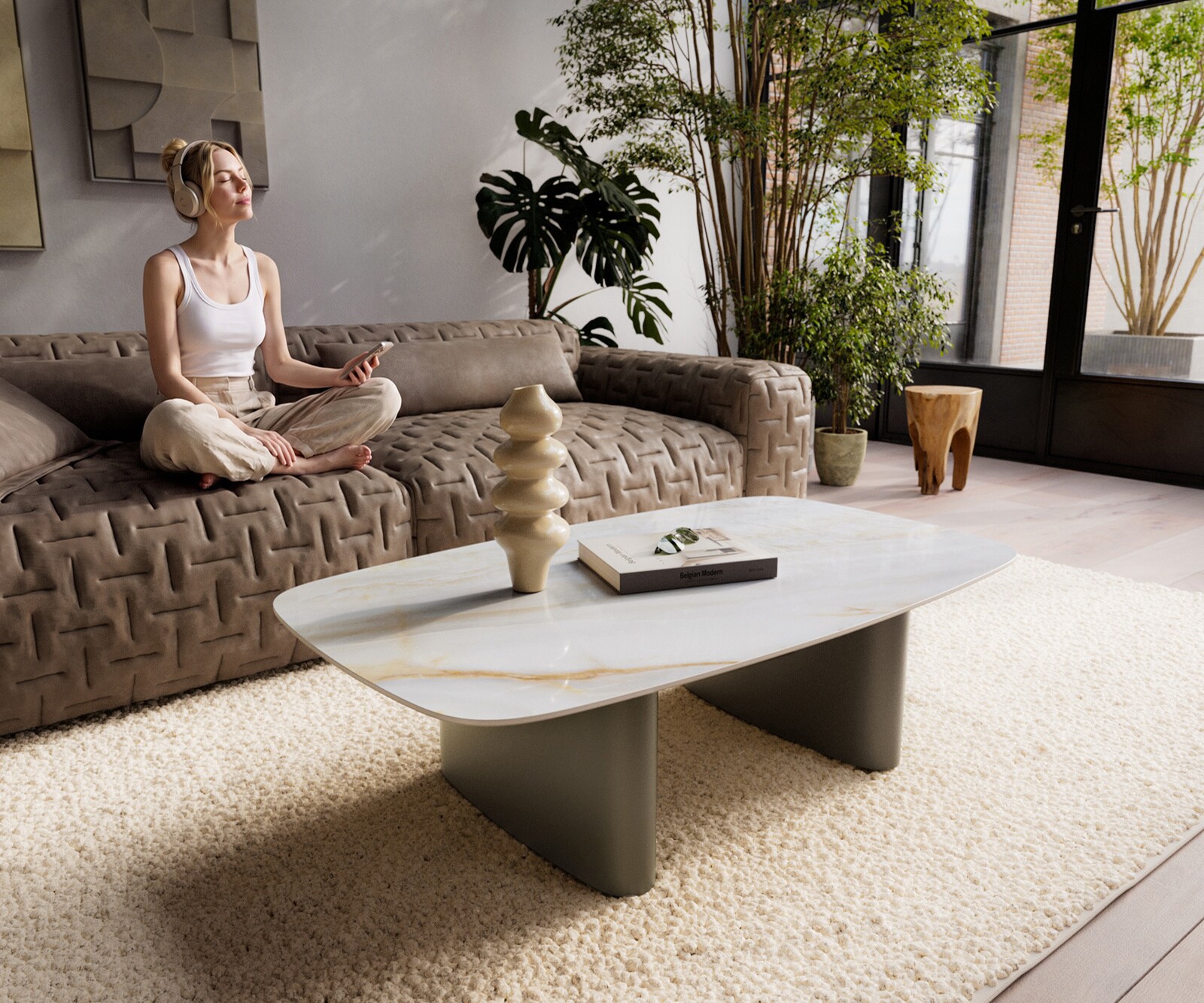 Couchtisch Edge Boot 120x70 cm Keramik Onyx Pearl Ovada Effektfinish Titan