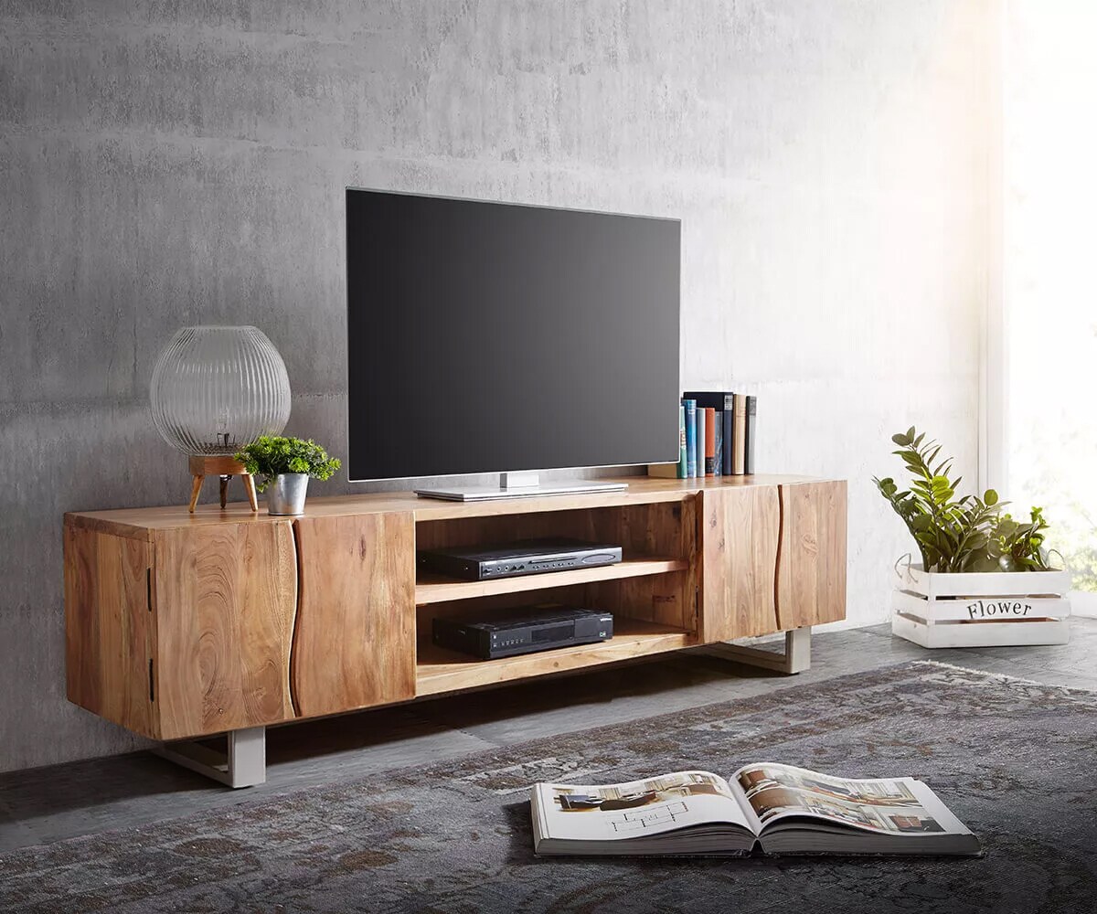 Lowboard Live-Edge 200 cm Akazie Natur 4 Türen 2 Fächer Lowboard Live-Edge 200 cm Akazie Natur 4 Türen 2 Fächer