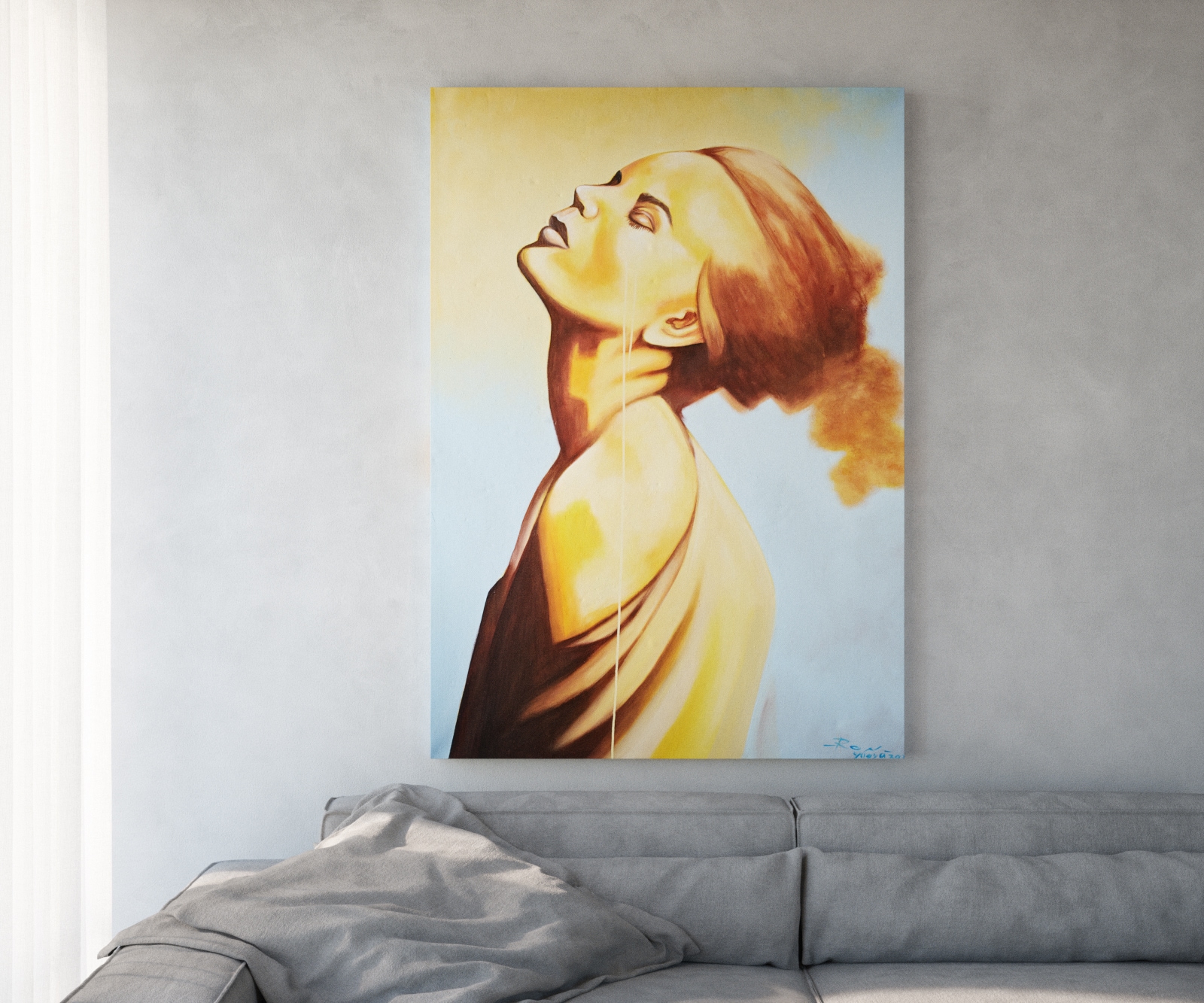 Gemälde Young Woman 170x120 cm Mehrfarbig Acryl auf Leinwand Gemälde Young Woman 170x120 cm Mehrfarbig Acryl auf Leinwand
