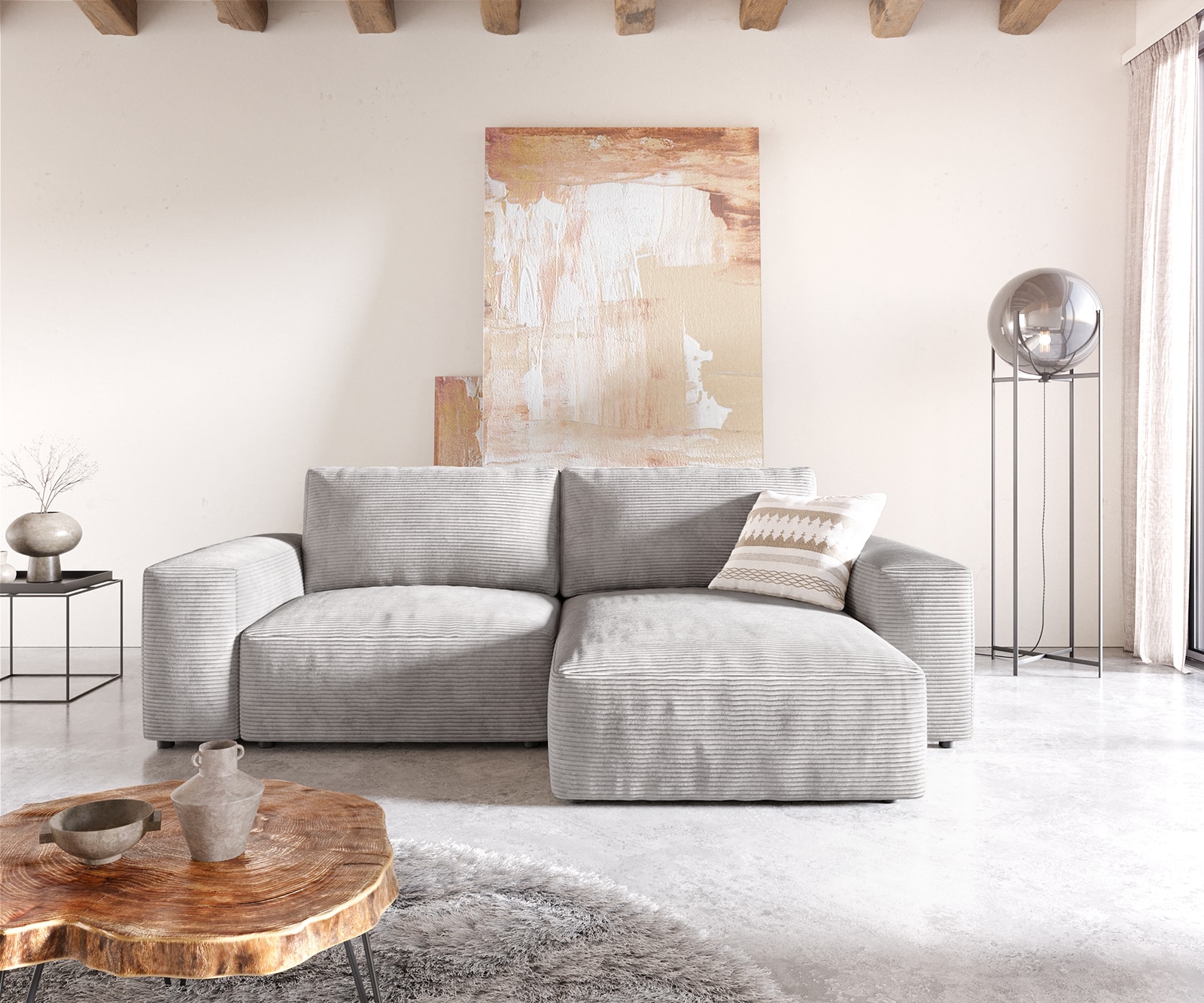 Ecksofa Lanzo L 260x160 cm Cord Silbergrau Recamiere variabel 1 Ecksofa Lanzo L 260x160 cm Cord Silbergrau Recamiere variabel 1