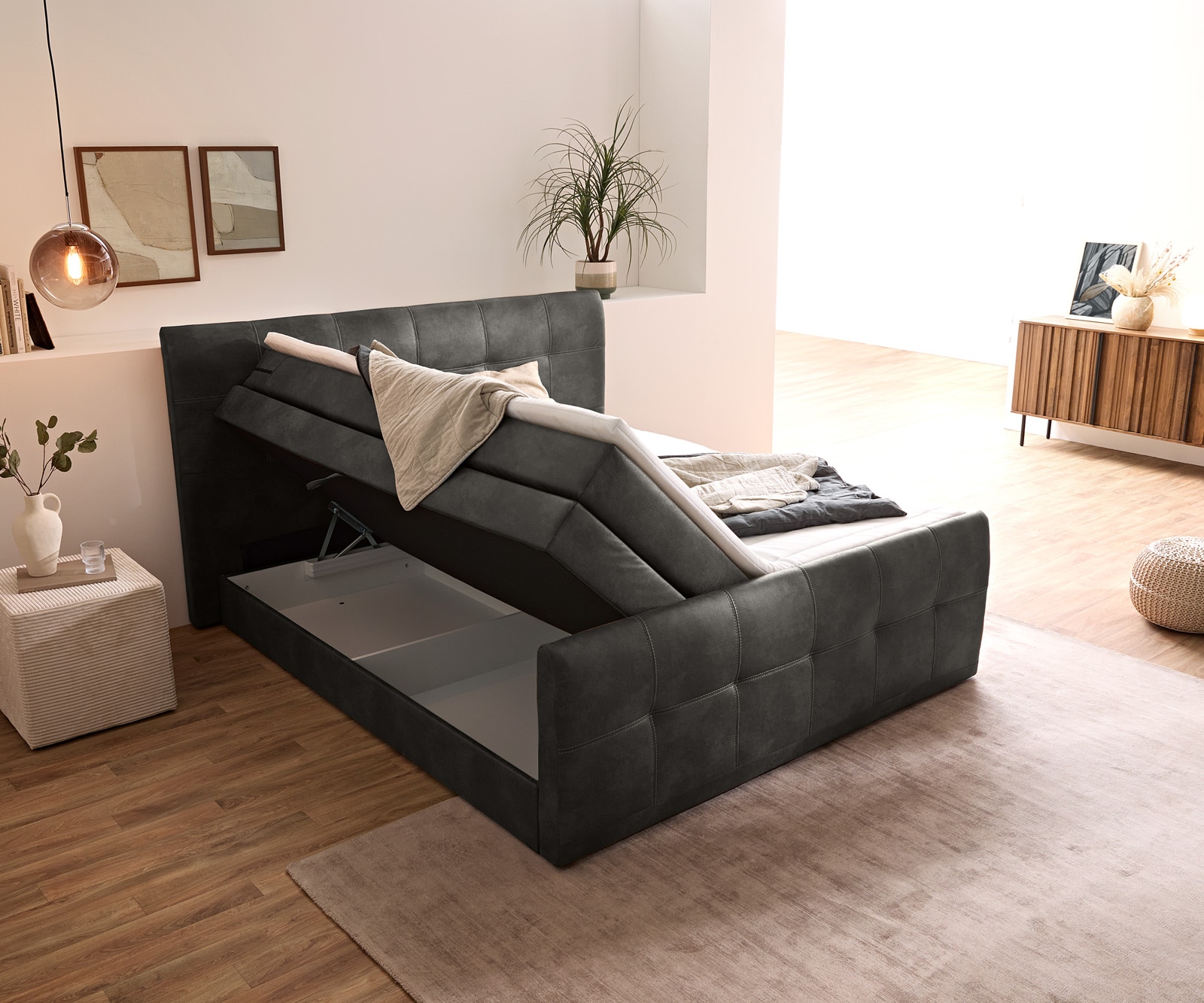 Boxspringbett Amarillo 180x200 cm Anthrazit mit Bettkasten 4 Boxspringbett Amarillo 180x200 cm Anthrazit mit Bettkasten 4