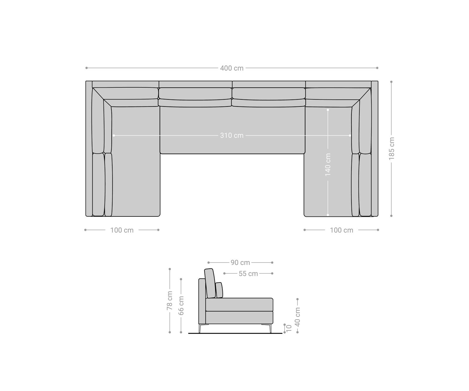 Wohnlandschaft Elio XL 400x185 cm Mikrofaser Graphite 6