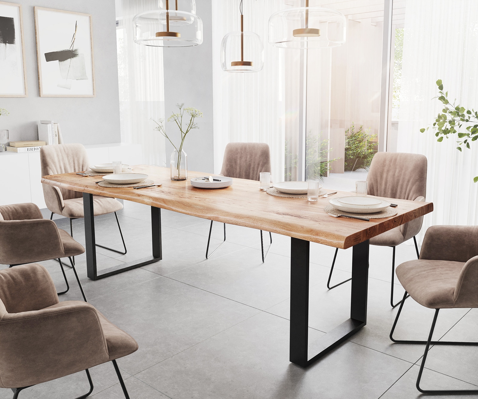 Esstisch Edge 260x100 XL Akazie Natur  Metall schwarz Live-Edge Esstisch Edge 260x100 XL Akazie Natur  Metall schwarz Live-Edge