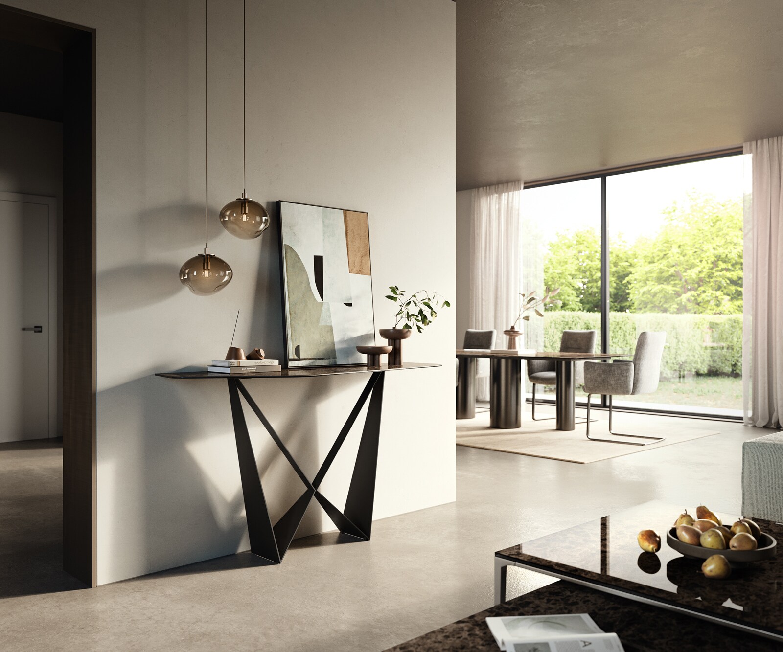 Konsolentisch Edge Polygonal 140x50 cm Keramik Emperador Extra Lucidato Dunkelbraun Spios Metall Schwarz 6