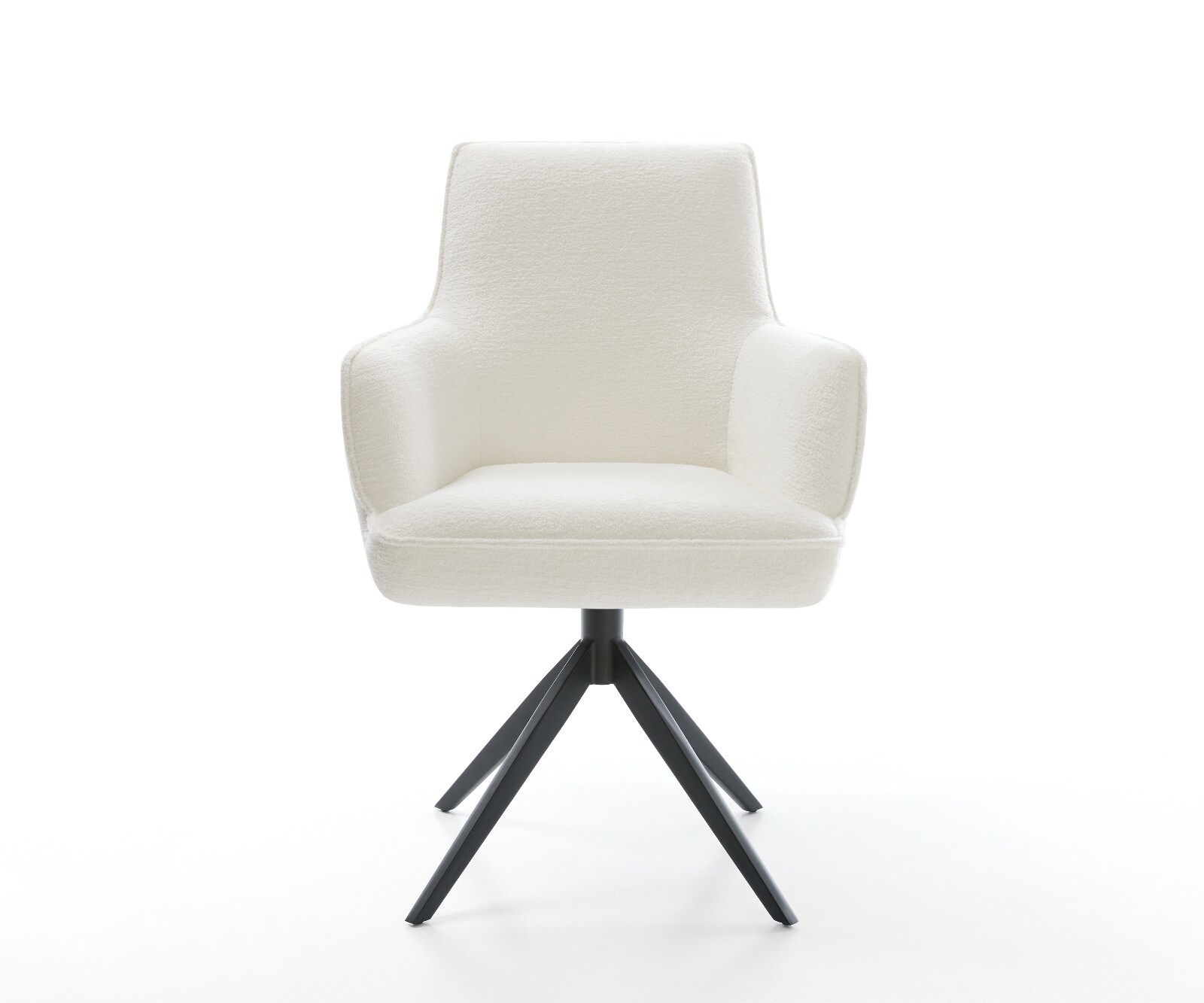 Drehstuhl Heira-Flex mit Armlehnen Bouclé Soft Beige Kreuzgestell breit Schwarz 360° drehbar Wippfunktion Taschenfederkern 2