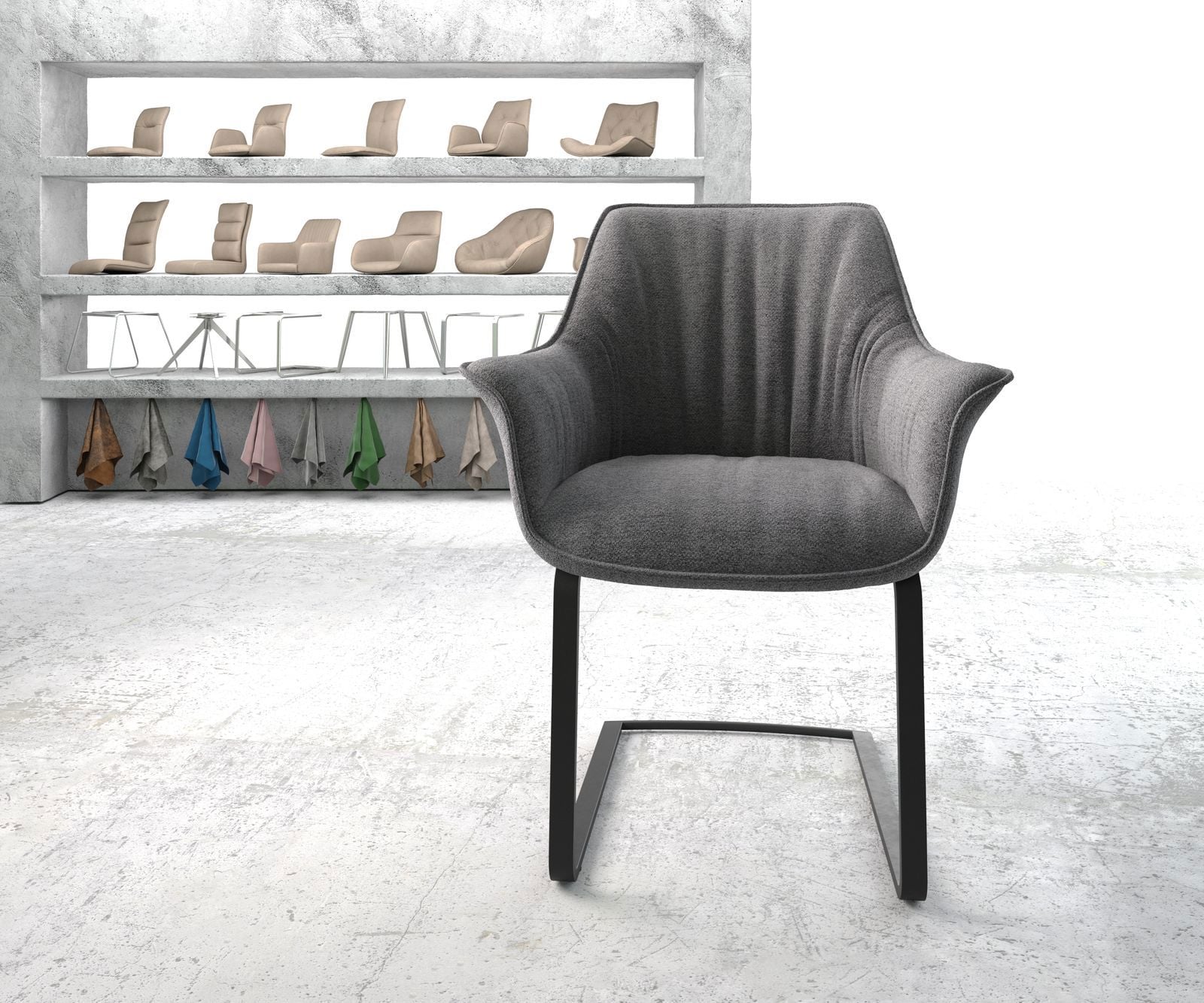 Freischwinger Keila-Flex mit Armlehnen Strukturstoff Hellgrau Freischwinger flach Schwarz 1 Freischwinger Keila-Flex mit Armlehnen Strukturstoff Hellgrau Freischwinger flach Schwarz 1