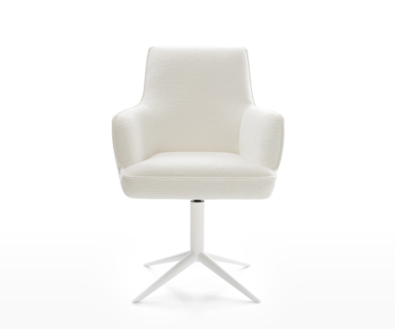 Drehstuhl Heira-Flex mit Armlehnen Bouclé Soft Beige Fußkreuz Weiß 360° drehbar Wippfunktion Taschenfederkern 2