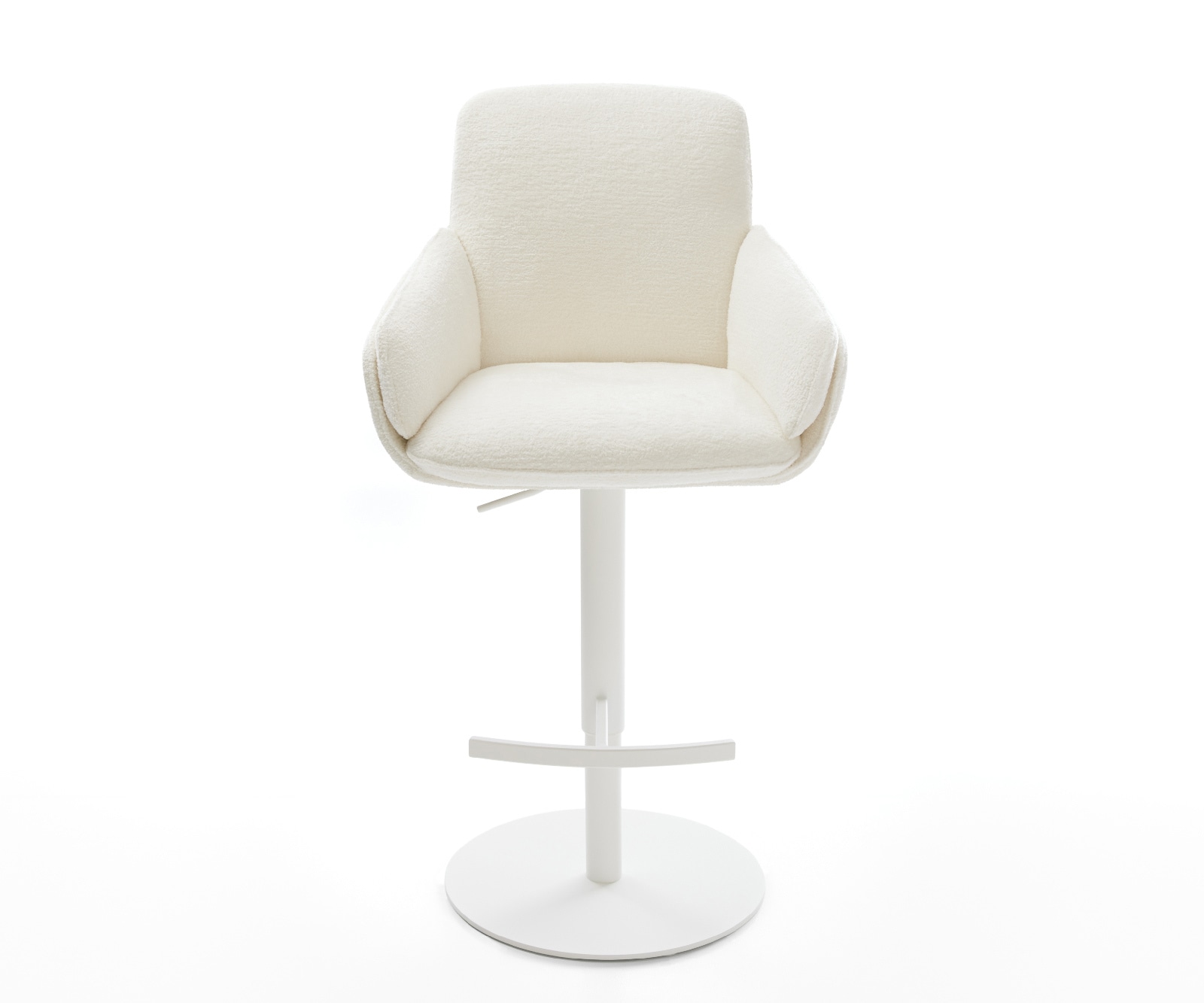 Barstuhl Luan-Flex Bouclé Soft Beige Drehfuß höhenverstellbar Metall Weiß 1