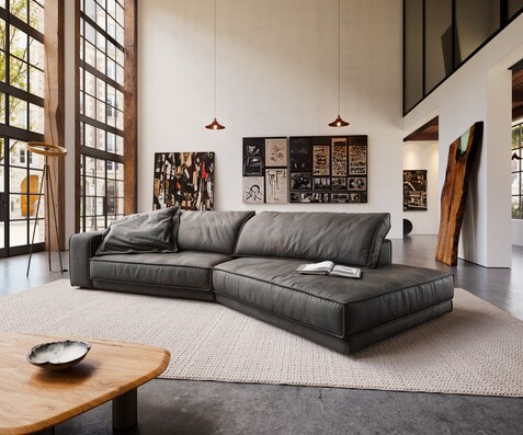 Big-Sofa Snoosh 400x150 cm Mikrofaser Schwarz Vintage Recamiere rechts