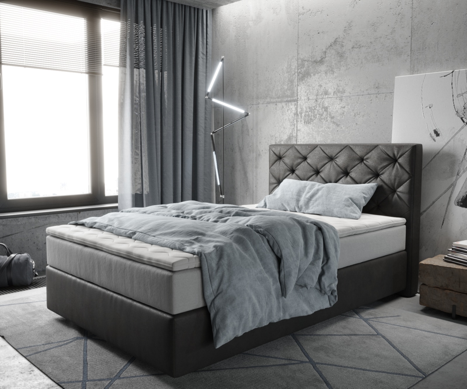 Boxspringbett Dream-Great 120x200 cm Mikrofaser Anthrazit Vintage mit TFK Matratze und Visco Topper Boxspringbett Dream-Great 120x200 cm Mikrofaser Anthrazit Vintage mit TFK Matratze und Visco Topper