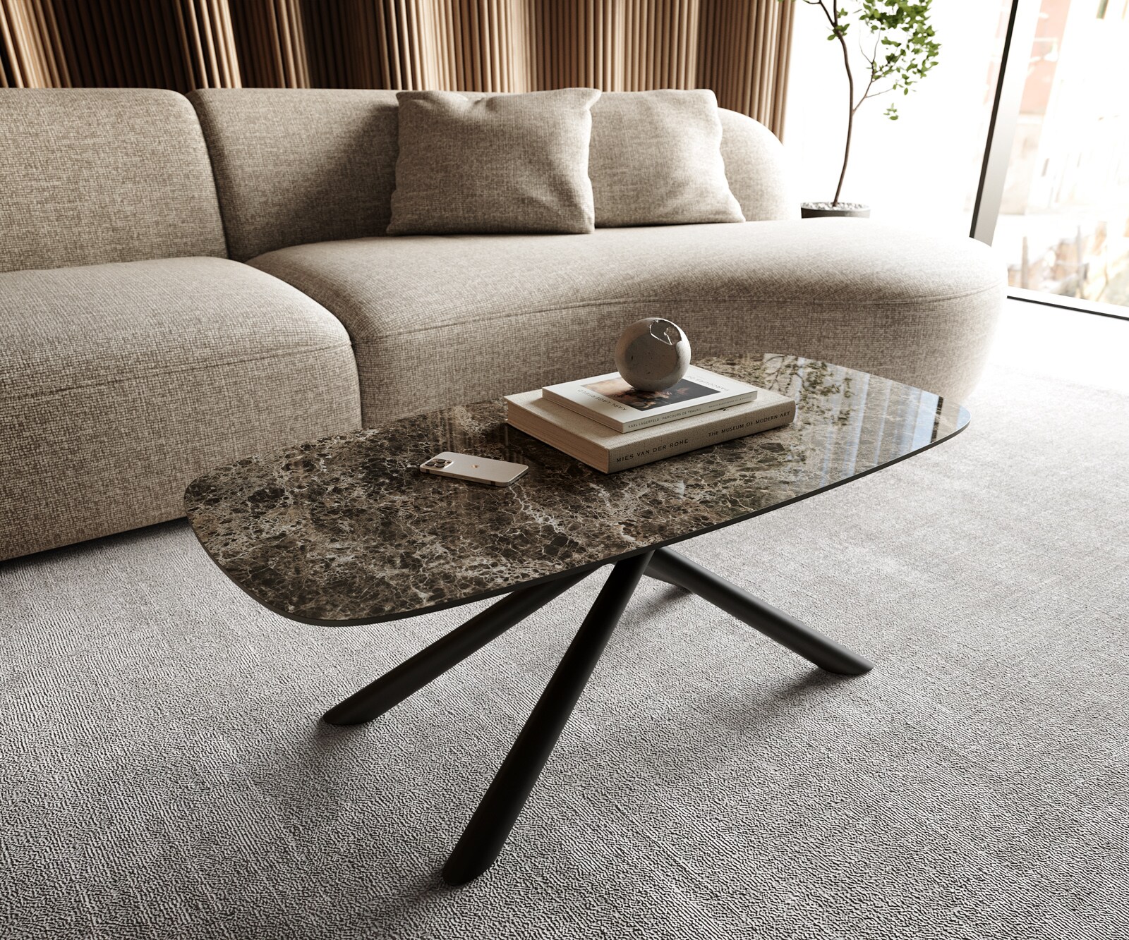 Couchtisch Edge Boot 100x50 cm Keramik Laminam® Emperador Extra Lucidato Du günstig online kaufen