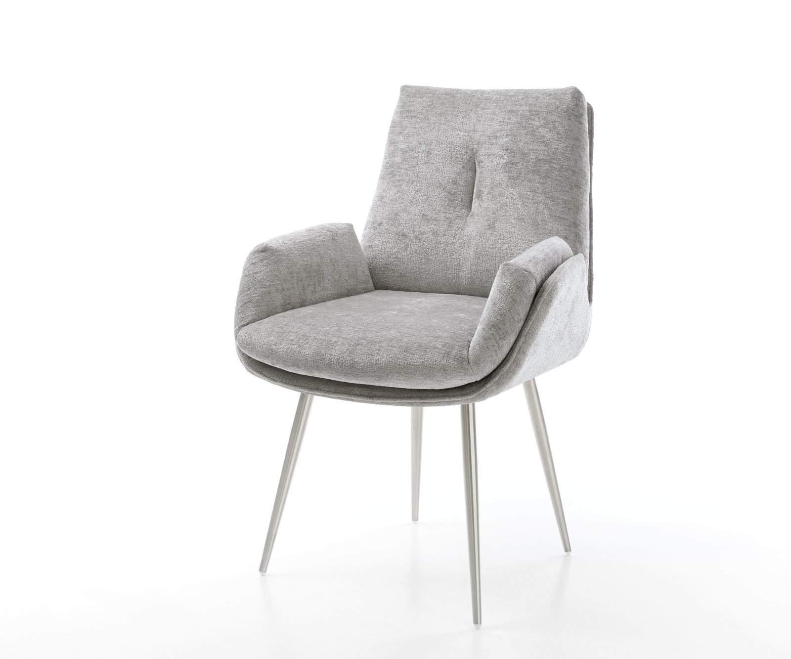 Esszimmerstuhl Clea-Flex Chenille Silbergrau 4-Fuß konisch Edelstahl Esszimmerstuhl Clea-Flex Chenille Silbergrau 4-Fuß konisch Edelstahl