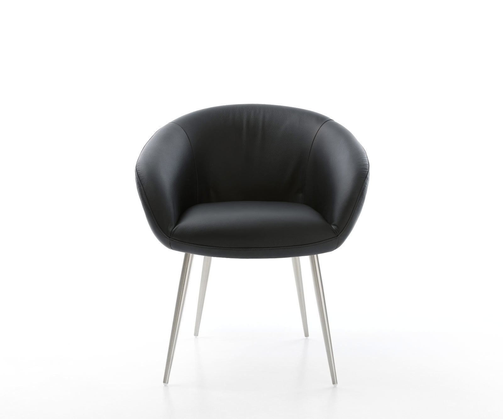 Esszimmerstuhl Vinka-Flex mit Armlehnen Echt-Leder Schwarz 4-Fuß konisch Edelstahl Taschenfederkern 1