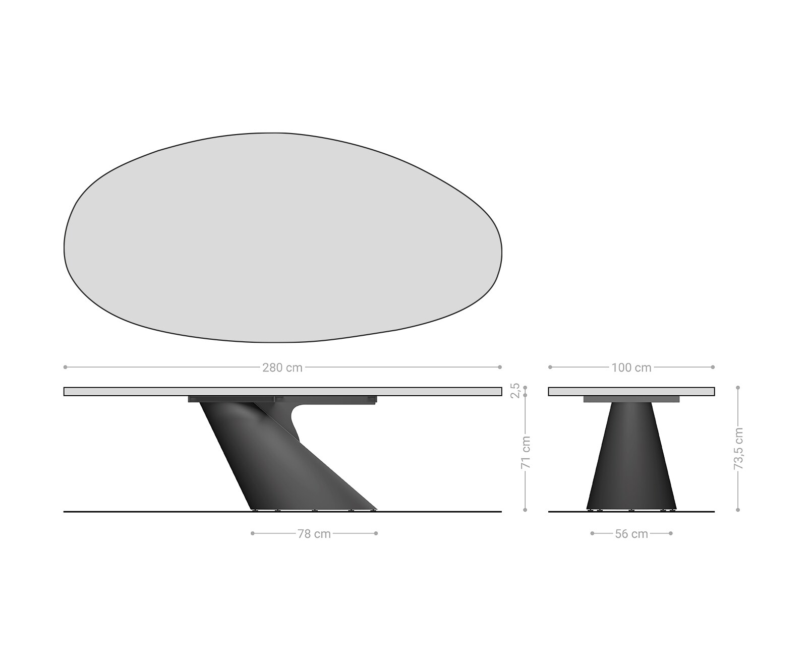 Esstisch Edge Oval 280x130x2,5 Eiche Natur Cono Metallic Silber Flow-Edge 6