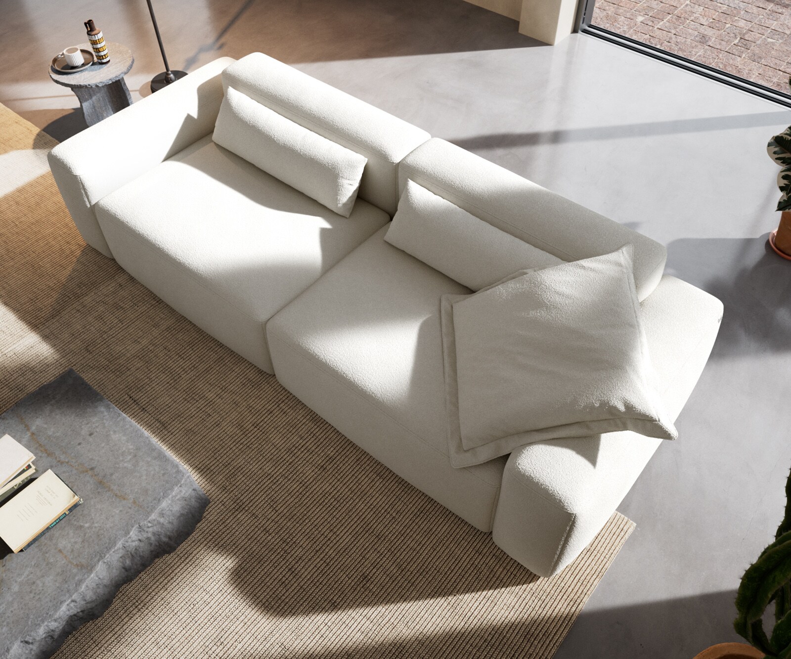 Big-Sofa Freestyle 280x110 cm Bouclé Creme-Weiß Kappnaht 1