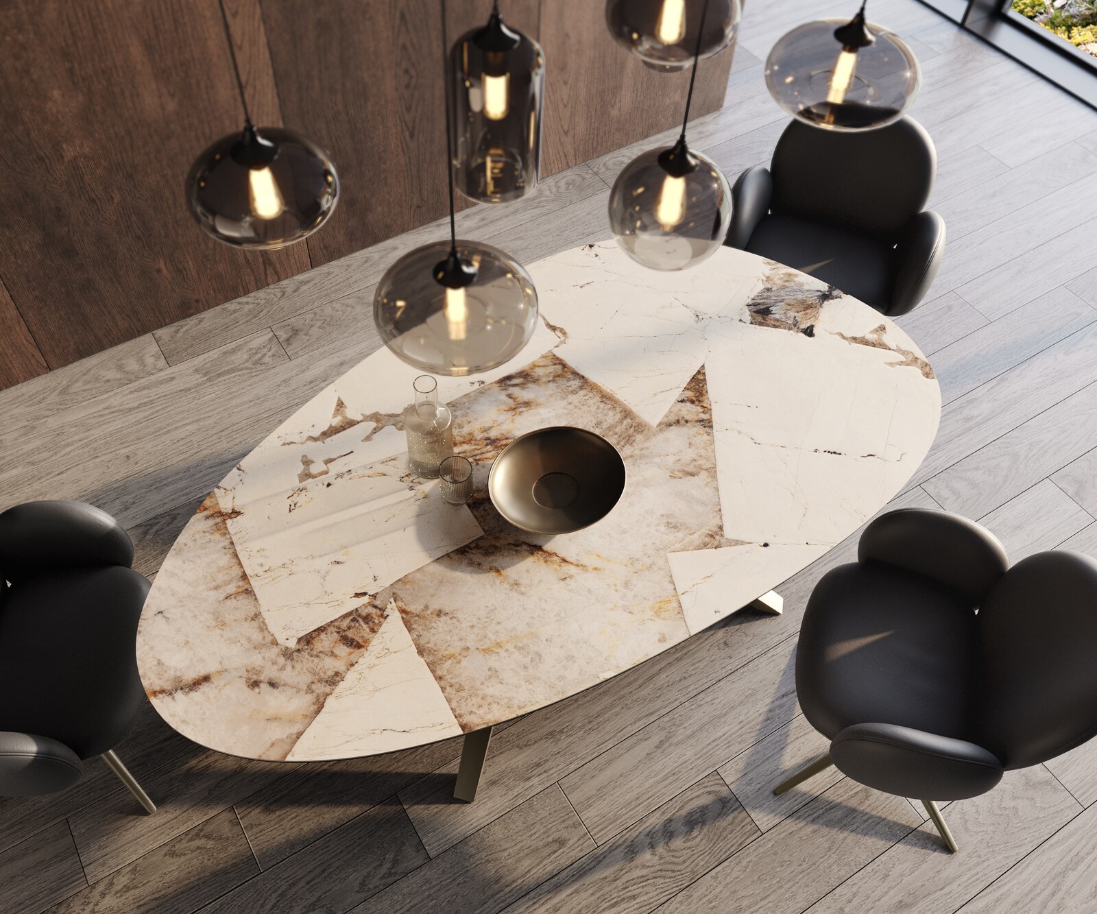 Esstisch Edge Oval 220x120 Keramik Iris FMG Patagonia Lappato Zenthara kantig Metall Effektfinish Titan 3
