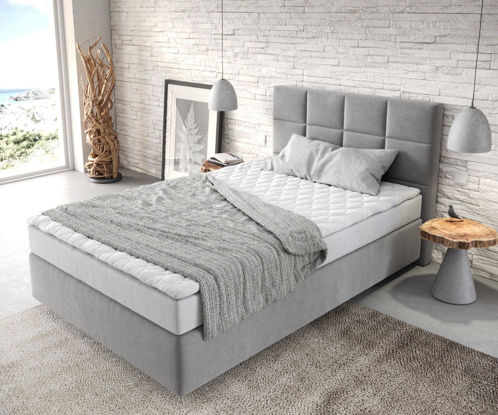 Boxspringbett Dream-Fine 120x200 cm Mikrofaser Grau mit Matratze und Topper 3