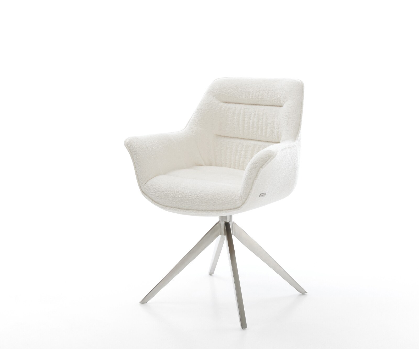 Chaise-pivotante Kaira-Flex bouclé doux beige pied croisé large acier inoxydable pivotement sur 360° fonction bascule