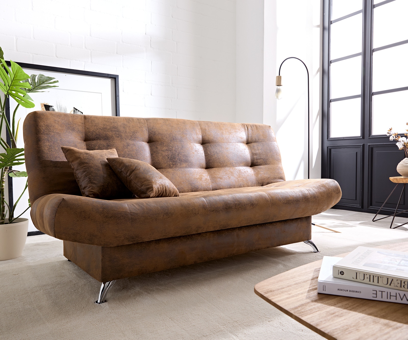 Schlafsofa Viola 190x90 cm Braun Antik Optik Bettkasten 1