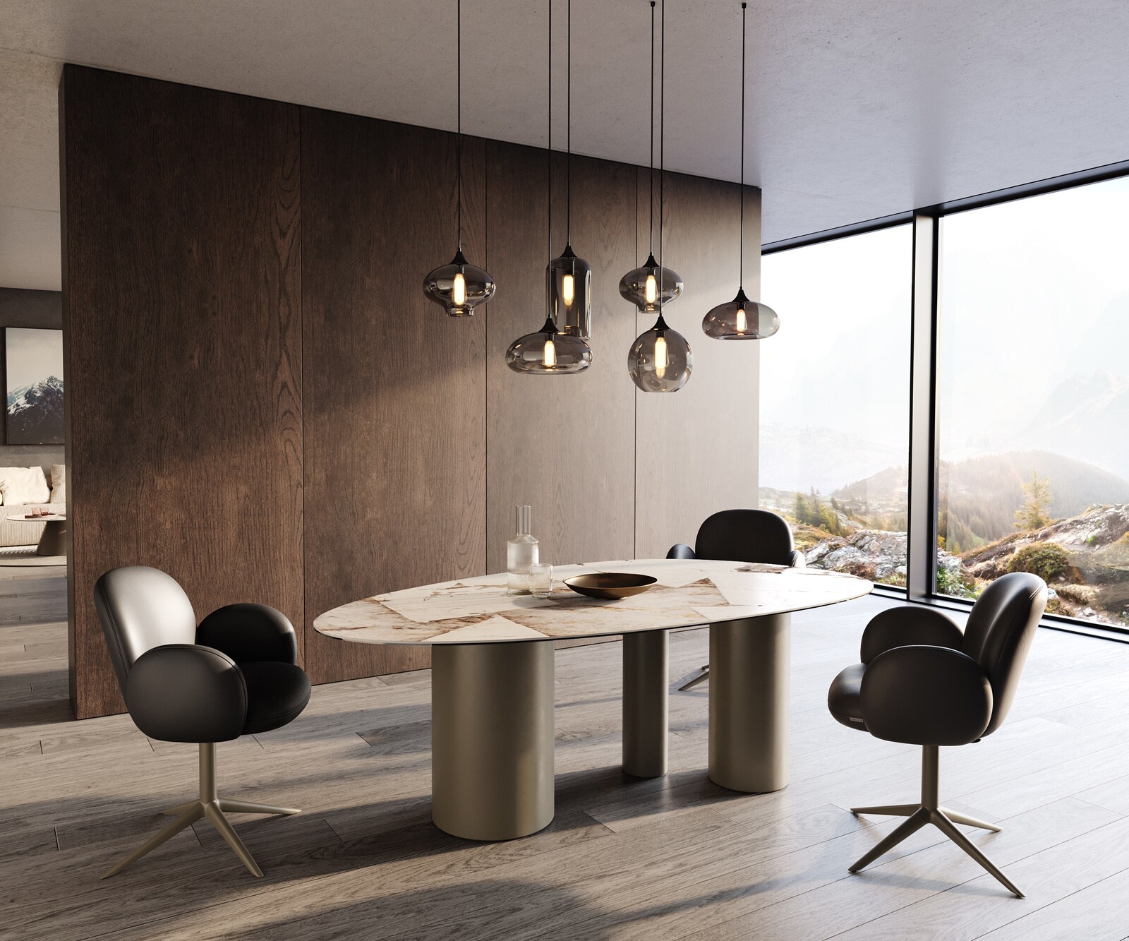 Esstisch Edge Oval 220x120 Keramik Iris FMG Patagonia Lappato Troa Metall Effektfinish Titan 5