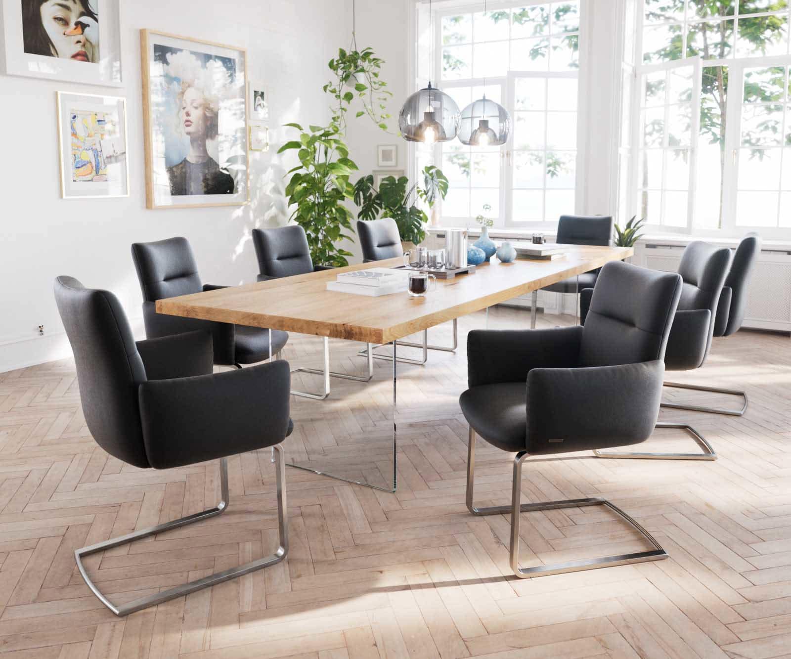 Freischwinger Jova-Flex mit Armlehnen Echt-Leder Schwarz Freischwinger flach Edelstahl Taschenfederkern 4 Freischwinger Jova-Flex mit Armlehnen Echt-Leder Schwarz Freischwinger flach Edelstahl Taschenfederkern 4