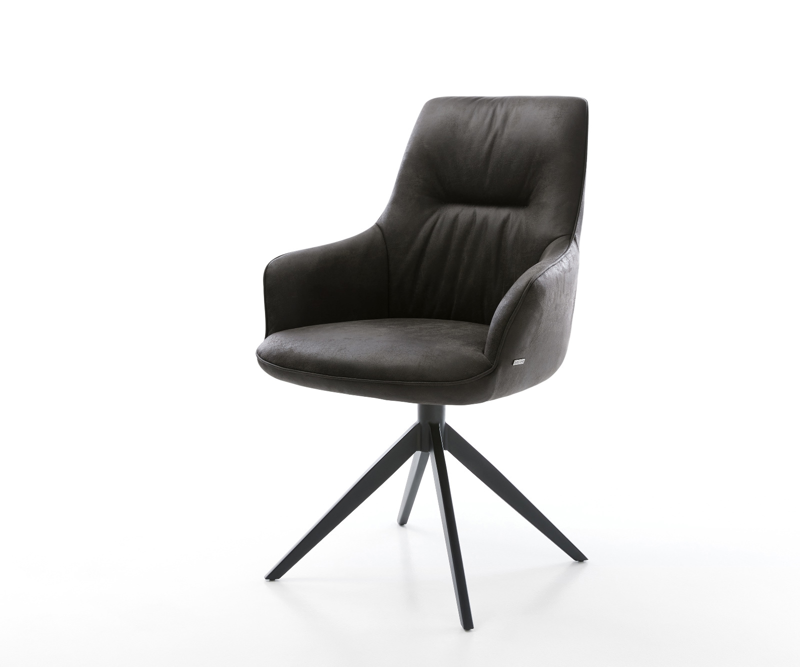 Drehstuhl Zelia-Flex mit Armlehnen Mikrofaser Anthrazit Vintage Kreuzgestell breit Schwarz 360° drehbar Wippfunktion Taschenfederkern