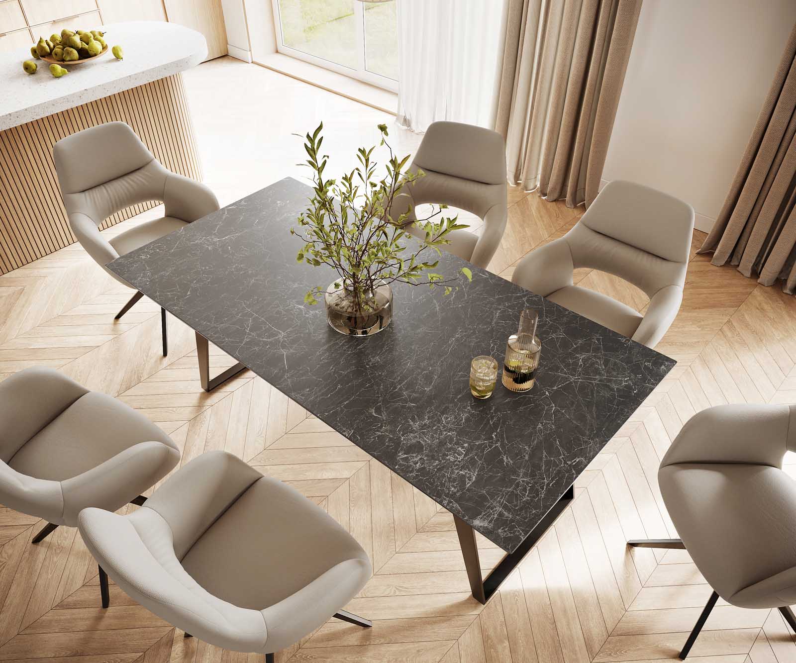 Esstisch Edge 200x100 Keramik Laminam® Nero Greco Anthrazit Metall Schräg Schwarz 4