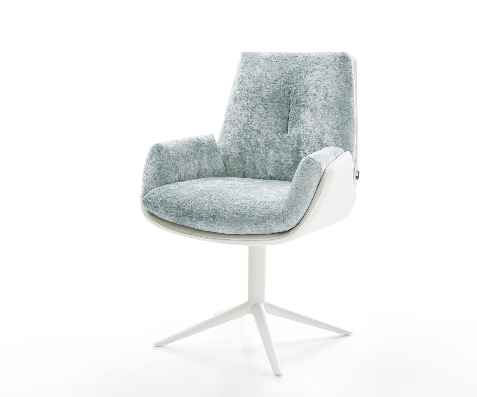 Drehstuhl Clea-Flex Materialmix Echtleder Weiß-Pastellblau Fußkreuz Weiß 360° drehbar Wippfunktion