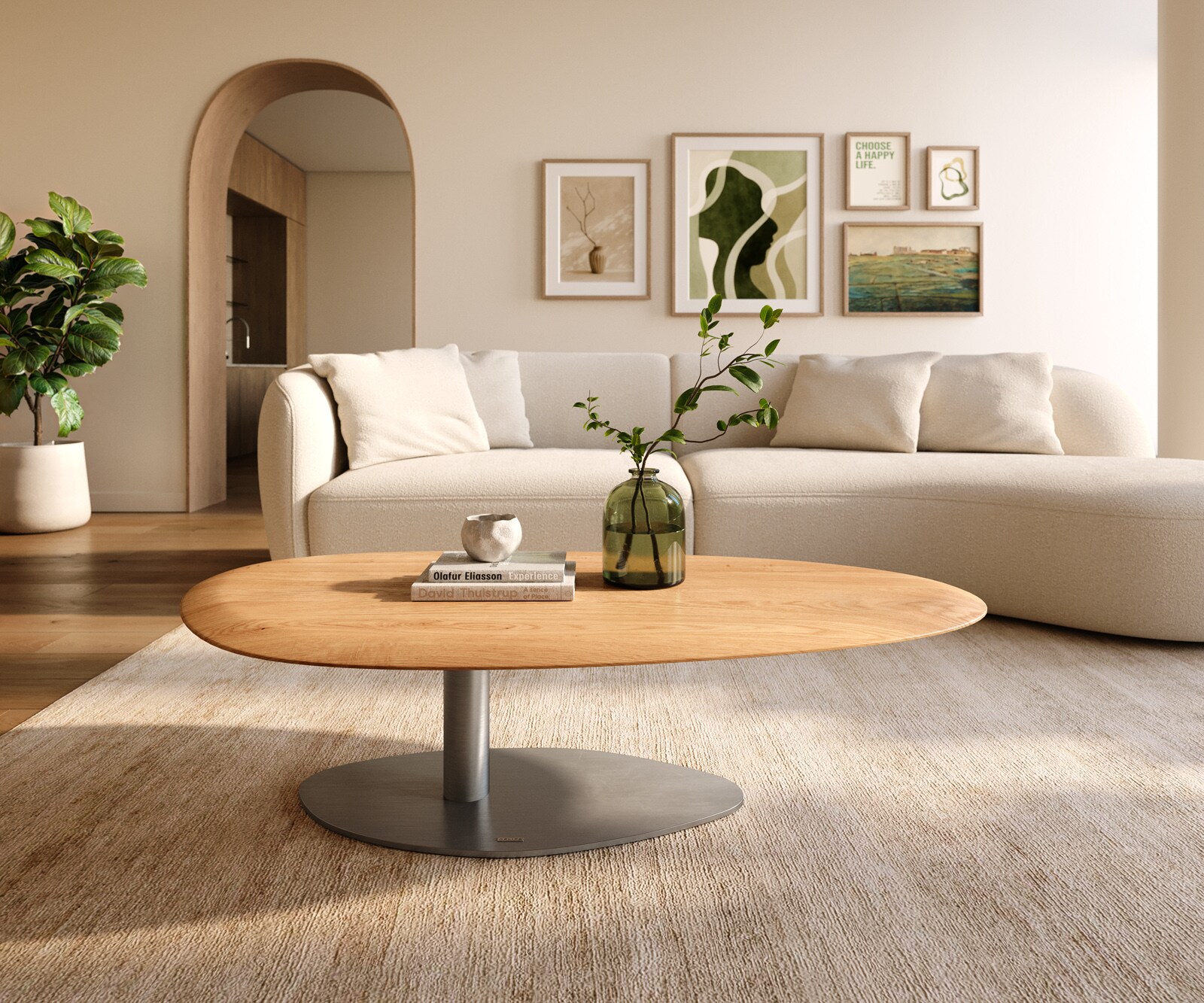 Couchtisch Edge Oval 140x75 cm Eiche Natur Runde Kante Vibany Edelstahl gebürstet 2