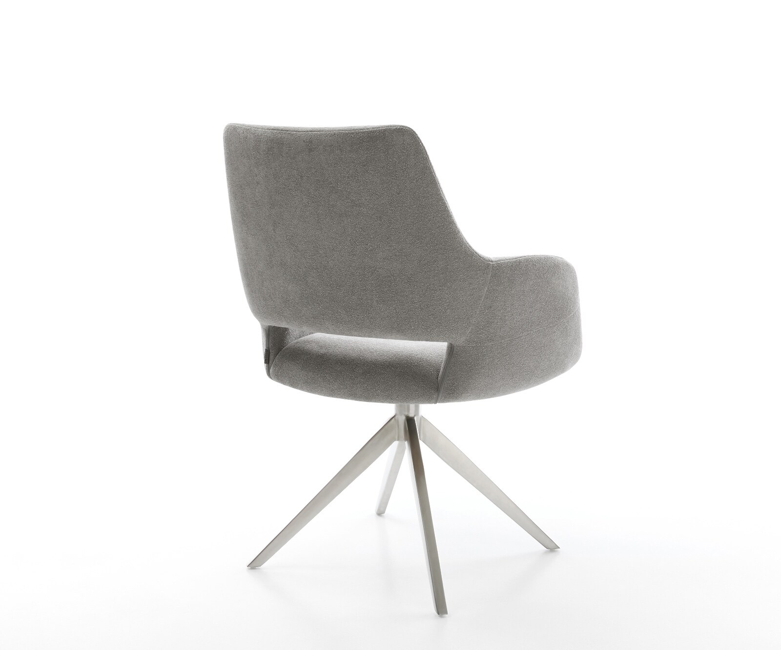 Drehstuhl Yago-Flex mit Armlehnen Strukturstoff Soft Grau Kreuzgestell breit Edelstahl 360° drehbar Wippfunktion Taschenfederkern 4